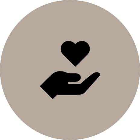 Hand holding heart icon on circle background.